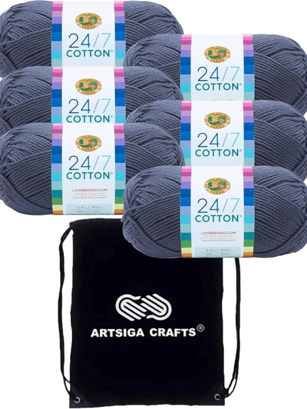 Soft Cotton Yarn for Knitting & Crocheting - 24/7 Denim Blue, 100% Cotton